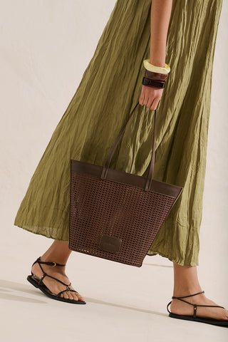 Ira Woven Leather Bucket Bag Brown