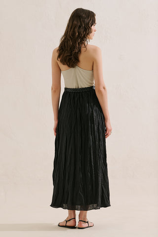 Linen Blend Crinkled Skirt Black