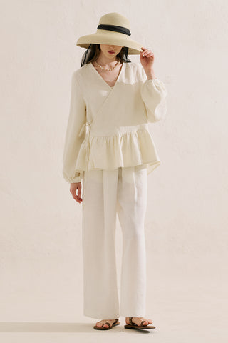 Jacquard Muslin Wrap Blouse Ecru