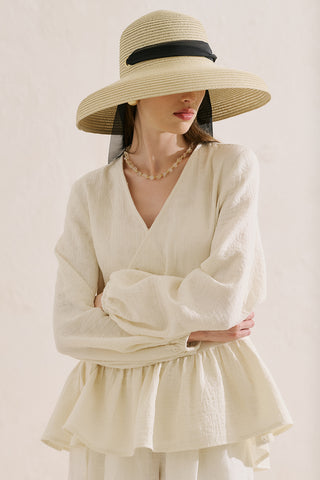 Jacquard Muslin Wrap Blouse Ecru