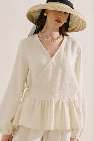 Jacquard Muslin Wrap Blouse Ecru