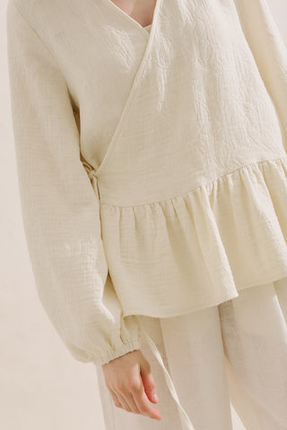 Jacquard Muslin Wrap Blouse Ecru