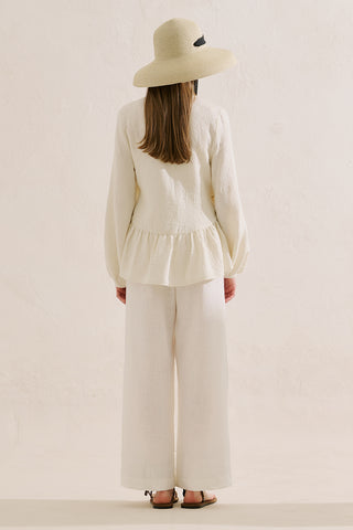 Jacquard Muslin Wrap Blouse Ecru