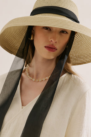 Tie Detail Straw Hat Beige