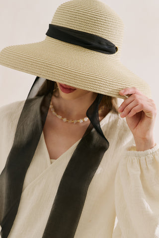 Tie Detail Straw Hat Beige