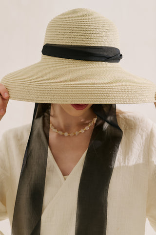 Tie Detail Straw Hat Beige