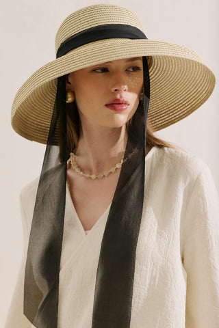 Tie Detail Straw Hat Beige