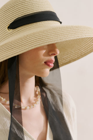 Tie Detail Straw Hat Beige