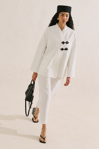 Knot Detail Wrap Blazer Ecru