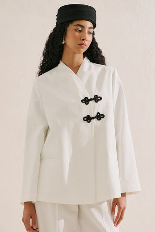 Knot Detail Wrap Blazer Ecru