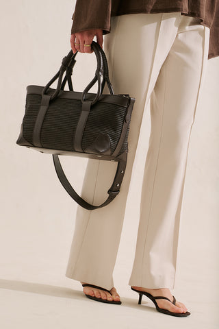 Luca Woven Handle Statement Bag Brown