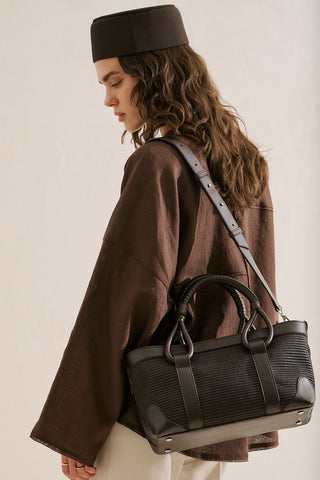 Luca Woven Handle Statement Bag Brown