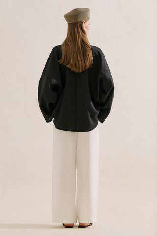 Linen Wide Sleeve Blouse Black