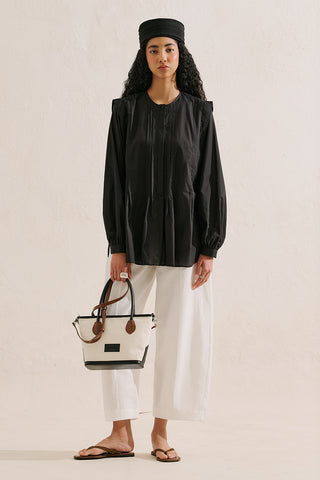 Flowing Tunic With Ruffle Detail Black