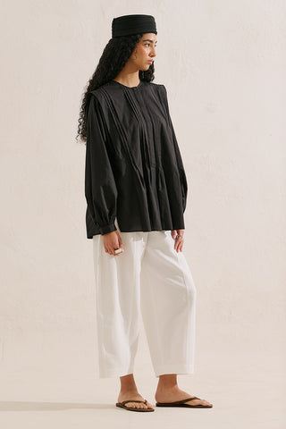 Flowing Tunic With Ruffle Detail Black