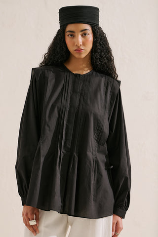Flowing Tunic With Ruffle Detail Black
