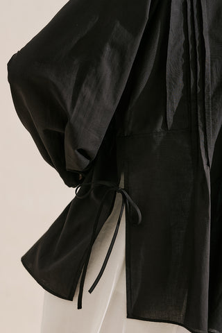 Flowing Tunic With Ruffle Detail Black