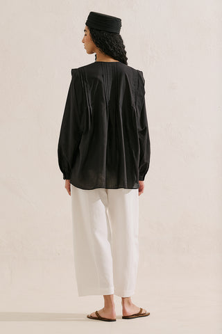 Flowing Tunic With Ruffle Detail Black