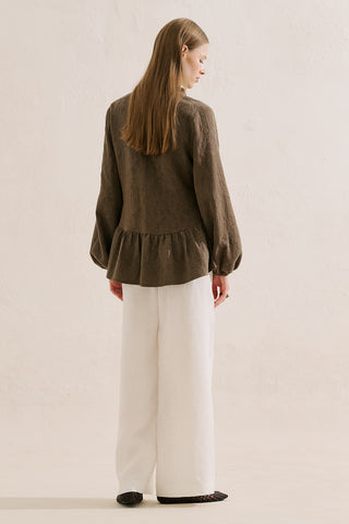Jacquard Muslin Wrap Blouse Brown
