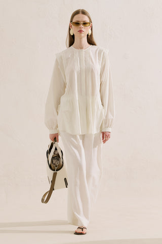 Flowing Tunic With Ruffle Detail Ecru
