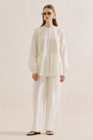 Flowing Tunic With Ruffle Detail Ecru