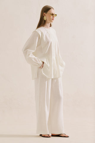 Flowing Tunic With Ruffle Detail Ecru