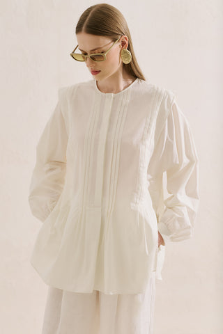 Flowing Tunic With Ruffle Detail Ecru