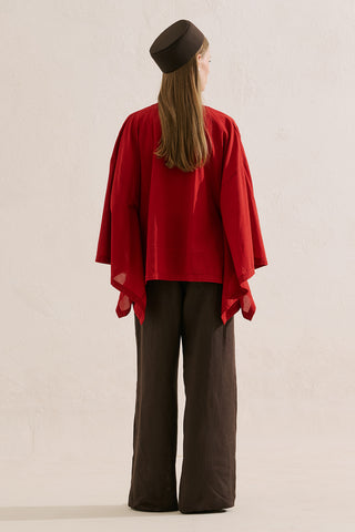 Premium Embroidered Cape Blouse Red