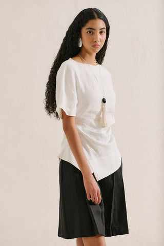 Linen Asymmetric Blouse Ecru