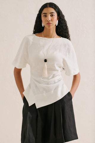 Linen Asymmetric Blouse Ecru