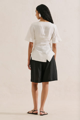 Linen Asymmetric Blouse Ecru