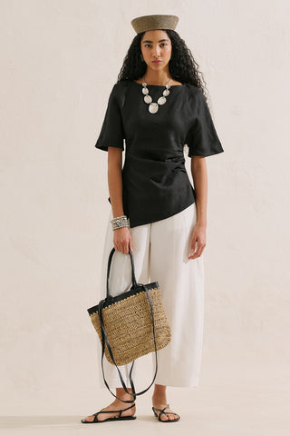 Linen Asymmetric Blouse Black