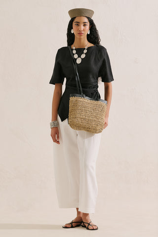 Linen Asymmetric Blouse Black