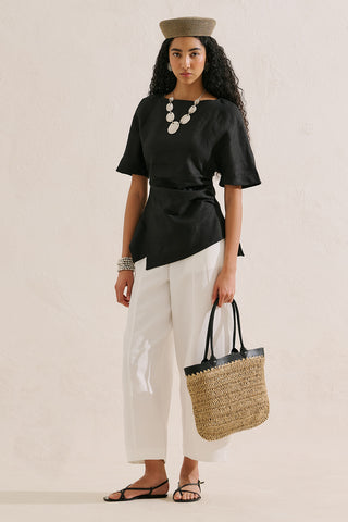 Linen Asymmetric Blouse Black