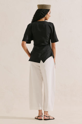 Linen Asymmetric Blouse Black