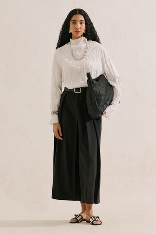 Linen Blend Crinkled Cropped Blouse Ecru