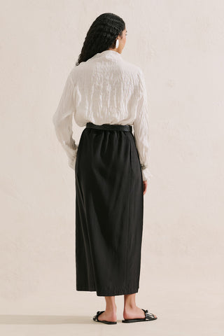 Linen Blend Crinkled Cropped Blouse Ecru