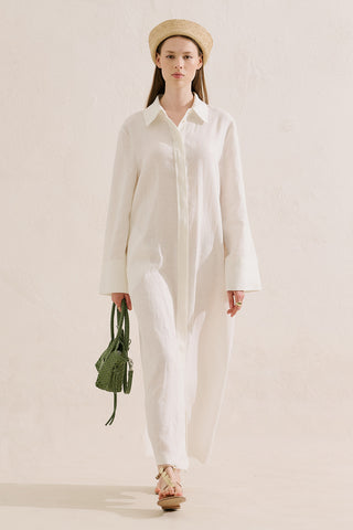 Linen Belted Shirt Dress Ecru