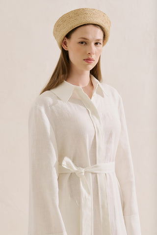 Linen Belted Shirt Dress Ecru