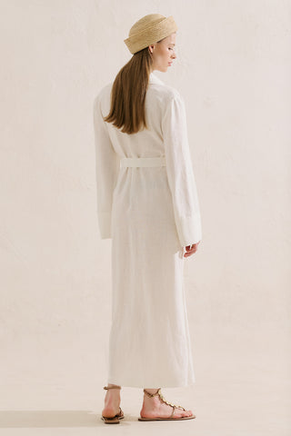 Linen Belted Shirt Dress Ecru