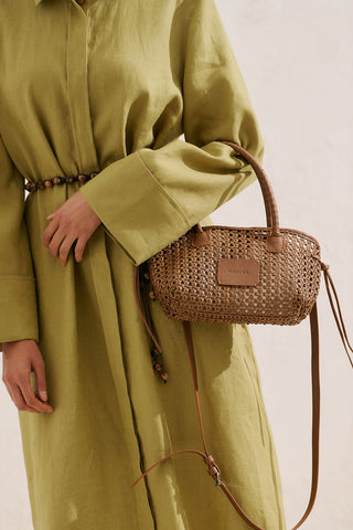 Otto Woven Leather Mini Bag Brown