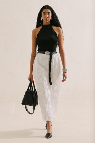 Linen Blend Crinkled Skirt Ecru