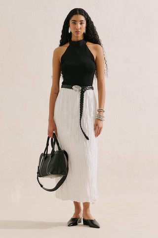 Linen Blend Crinkled Skirt Ecru