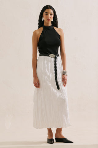 Linen Blend Crinkled Skirt Ecru