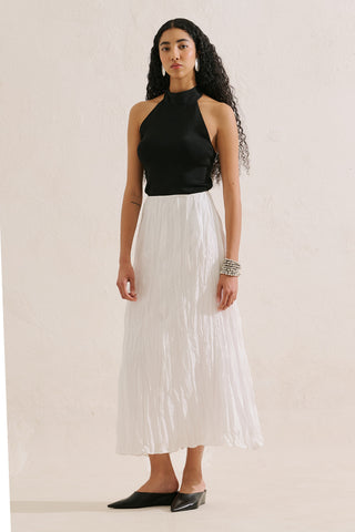 Linen Blend Crinkled Skirt Ecru
