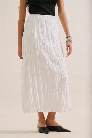 Linen Blend Crinkled Skirt Ecru