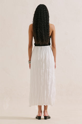 Linen Blend Crinkled Skirt Ecru