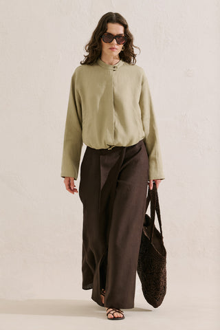 Linen Bomber Style Shirt Stone