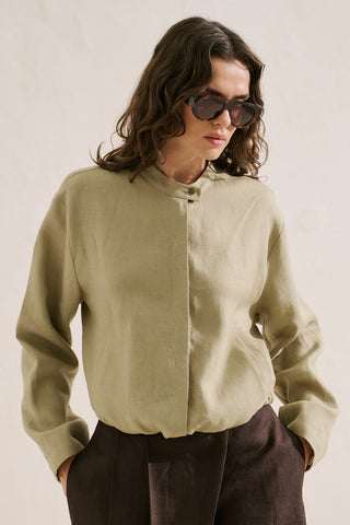 Linen Bomber Style Shirt Stone
