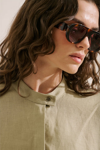 Linen Bomber Style Shirt Stone